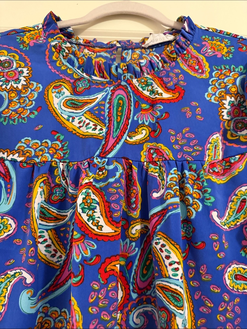 Wonder Women’s Bright Blue Paisley Ruffle Blouse - Picture 5 of 8